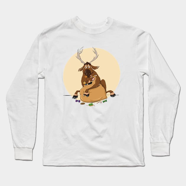 Greedy Reindeer Long Sleeve T-Shirt by EliMic